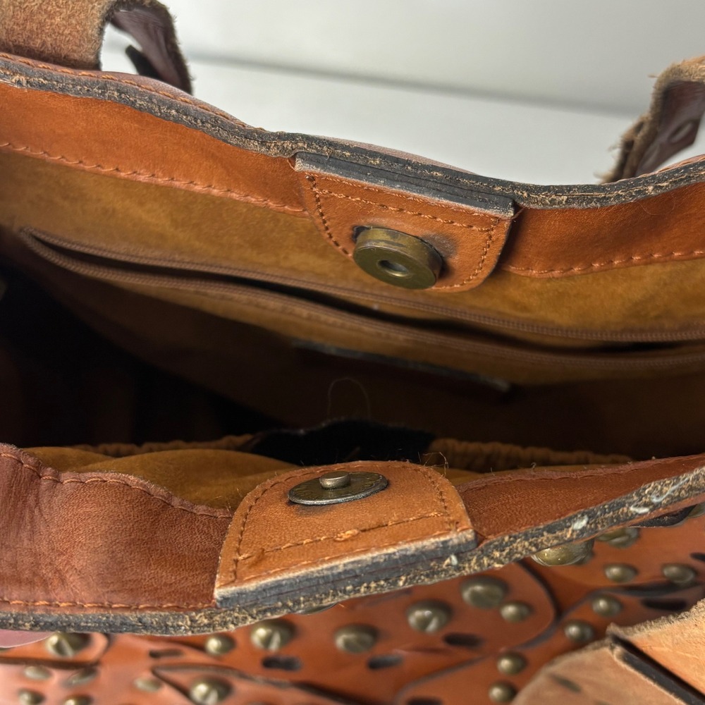 Patricia Nash Toscano Studded Perforated Leather Tote Bag Brown Boho Western - Picture 10 of 13
